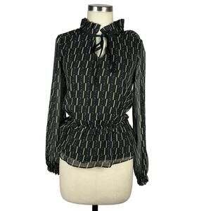 LAIA Kiara Black Patterned Blouse Peplum Style‎ Women's Size XS